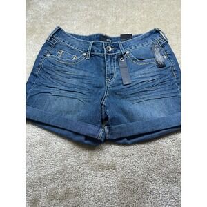 ana A New Approach Womens Denim Shorts Size 8 Medium Wash Studded Cuffed Blue
